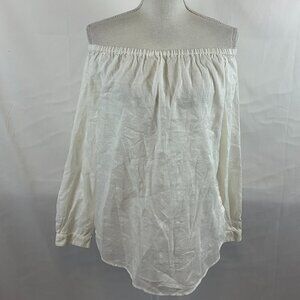 Rag & Bone/Jean Top M White Textured Off Shoulder Elastic Neckline Long Sleeve
